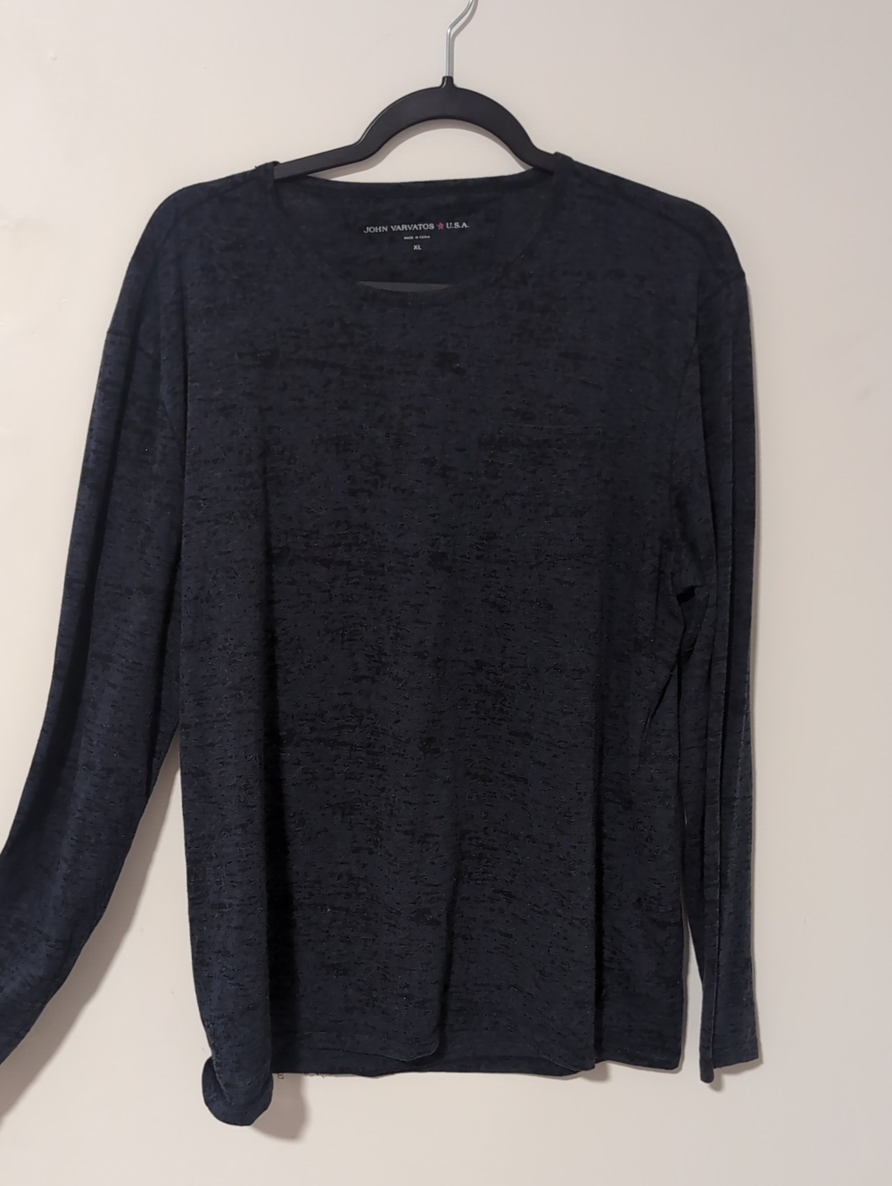 John Varvatos Women's Long Sleeve Navy Blue Heather Crew Tshirt